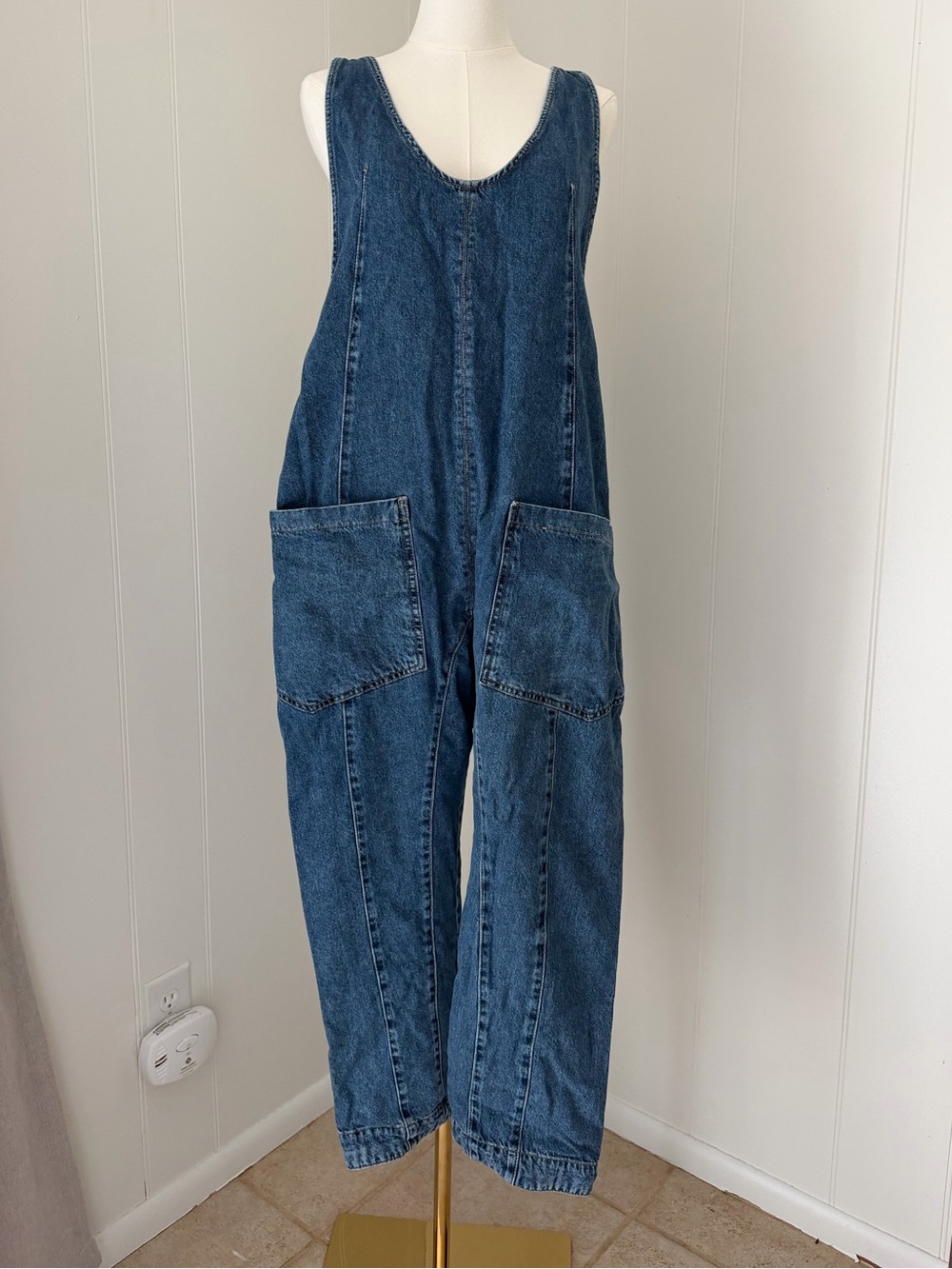 Free People Blue Denim Oversized Jumper Overalls